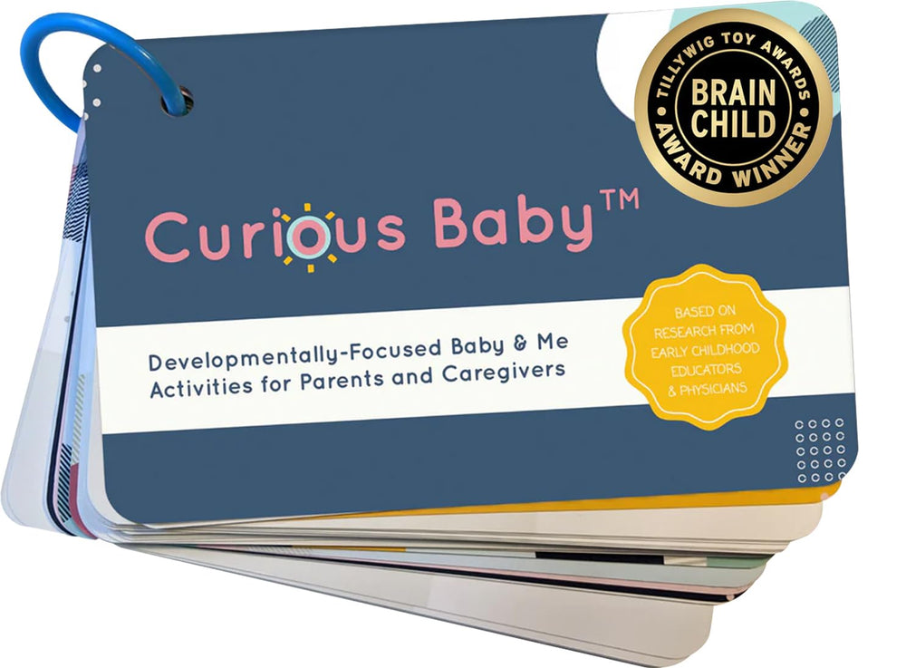 Curious Baby award-winning activities card set for baby development and play.
