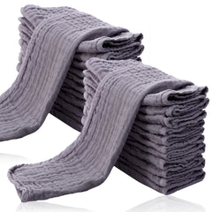 Cute Castle 24-pack muslin burp cloths in a neutral grey color for multi-use baby care.