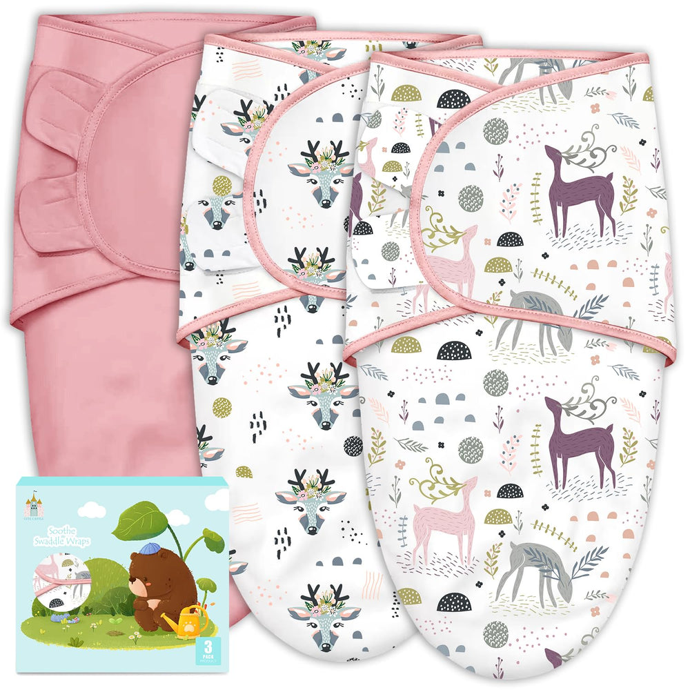 Cute Castle pink 3-pack swaddle sacks packaging view for gifting and storage