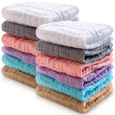 Cute Castle 12-pack muslin washcloths flat lay showing soft texture for gentle bath time.