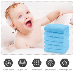 Cute Castle aquamarine washcloths in pack shot showing 12x12 size and softness.