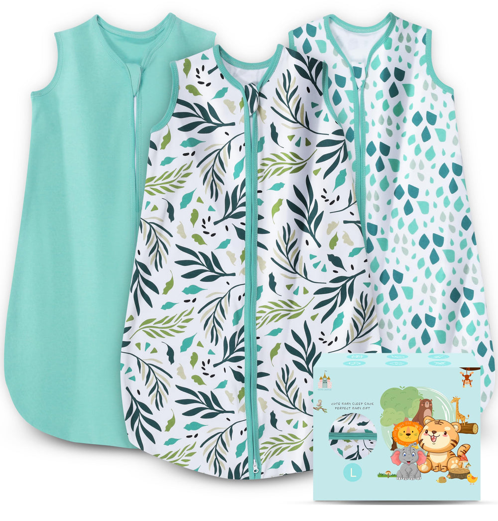 Cute Castle sleep sack green, front view with 2-way zipper for easy diaper changes.