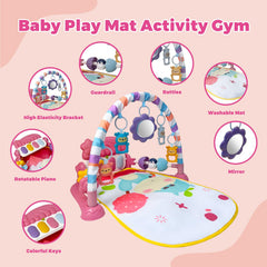 Detachable animal rattles on Cuterabit gym encourage grasping and interactive play