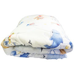 Cutie Pumpkin baby comforter front view in blue for a cozy crib setting.
