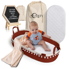 Cutiefy Baby Changing Basket on a dresser top for portable changing sessions.