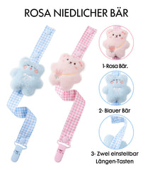 CutiePlusU adjustable-length pacifier clip showing two length options.