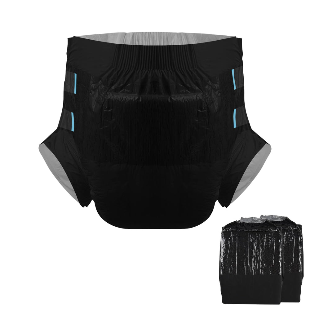 CutiePlusU front view diaper with blue tapes for secure overnight fit.