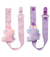 CutiePlusU adult pacifier clip with a baby dinosaur design keeps pacifier secure on clothing.