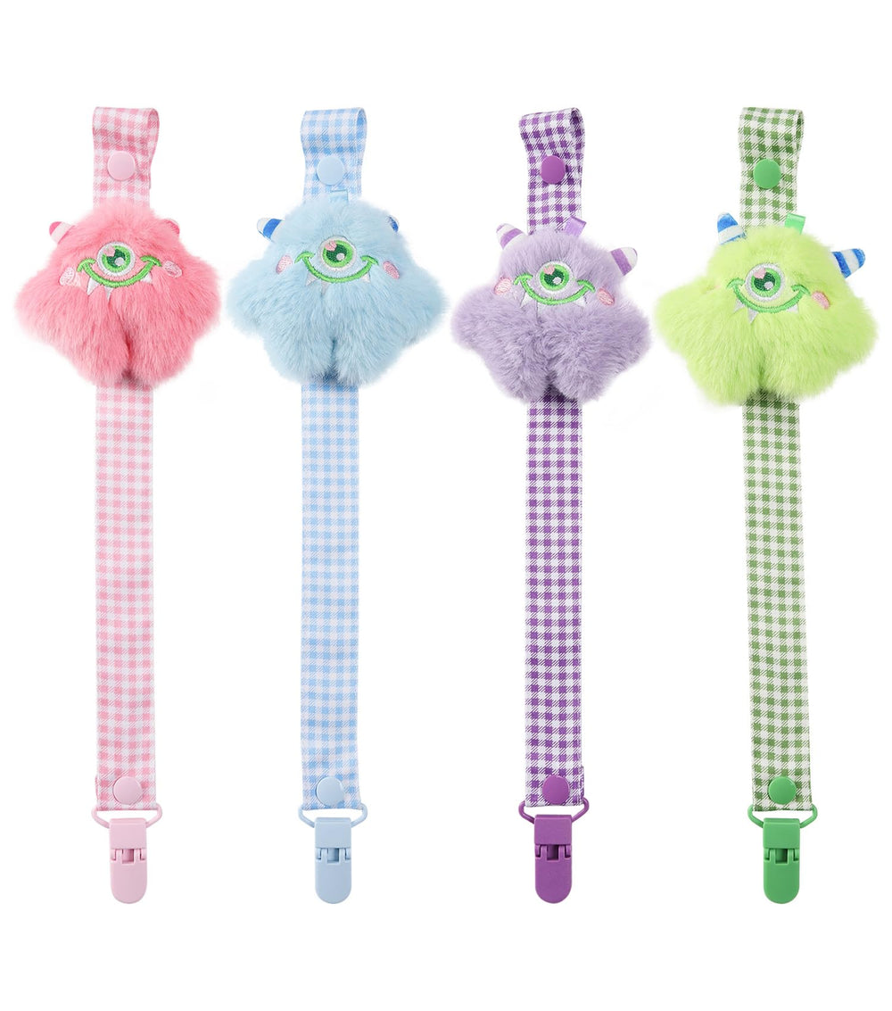 CutiePlusU Little Monster pacifier clip pink keeps pacifier secure and easy to grab.