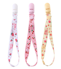 CutiePlusU strawberries pacifier clip with a playful design to keep pacifiers close.