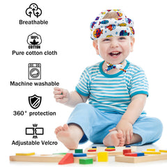 CUXFLS baby head protector, fish design, side view shows adjustable straps for secure fit.