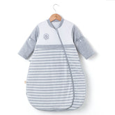 CYUURO baby sleeping bag in gray with sleeves attached for snug warmth during naps