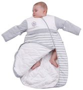 CYUURO baby sleeping bag grey front view with soft organic cotton for cozy nights