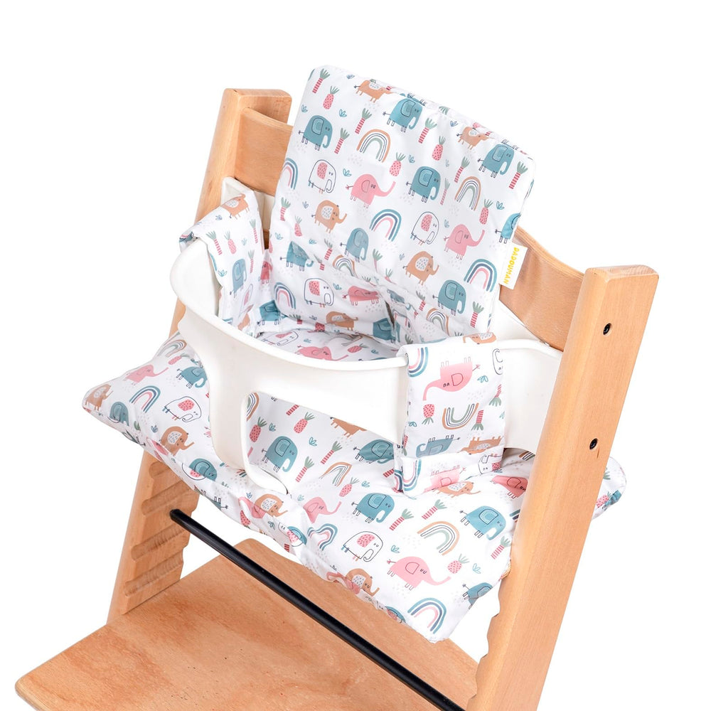 DADOUMAN waterproof seat cushion with colorful elephants print protects the chair from spills.