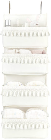 Dahey over-the-door organizer with boho tassels for organized nursery storage.