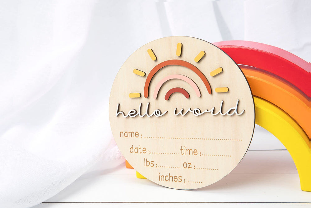 DAISY FRILLS Hello World newborn announcement, perfect for baby photos and keepsake memories.