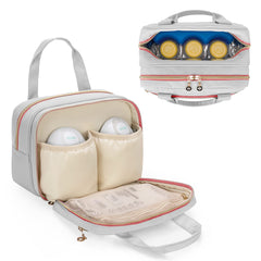 Damero wearable pump bag front pockets keep pumps secure during travel.