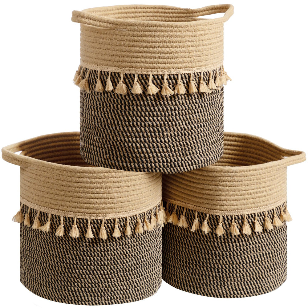 Danpinera round storage basket 11x11 in black for stylish clutter control.