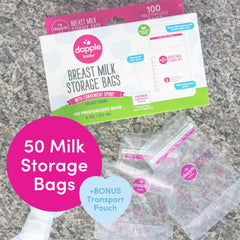 Dapple leakproof double zipper bags keep milk sealed during transport.