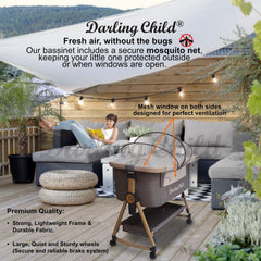 Darling Child 3-in-1 convertible cradle used as a portable crib.