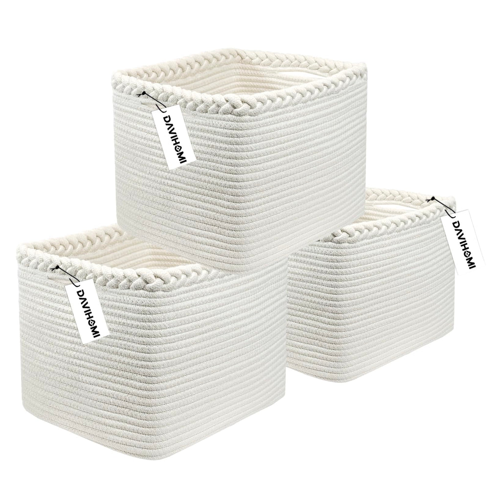 DAVIHOMI 3Pack rope basket with rectangular bottom for stable storage of toys.