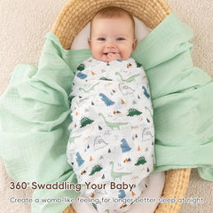 David's Kids dinosaur pattern swaddle evokes playful comfort for baby.