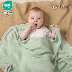 Baby swaddled with David's Kids blanket demonstrating versatile on-the-go use.