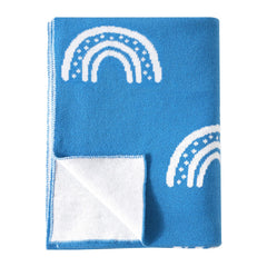 David's Kids cotton knitted baby blanket with rainbow pattern for naps and stroller outings