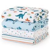 David's Kids dinosaur blue swaddle blanket close-up shows soft cotton for gentle wrapping.