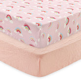 David's Kids rainbow muslin crib sheets closeup of breathable weave