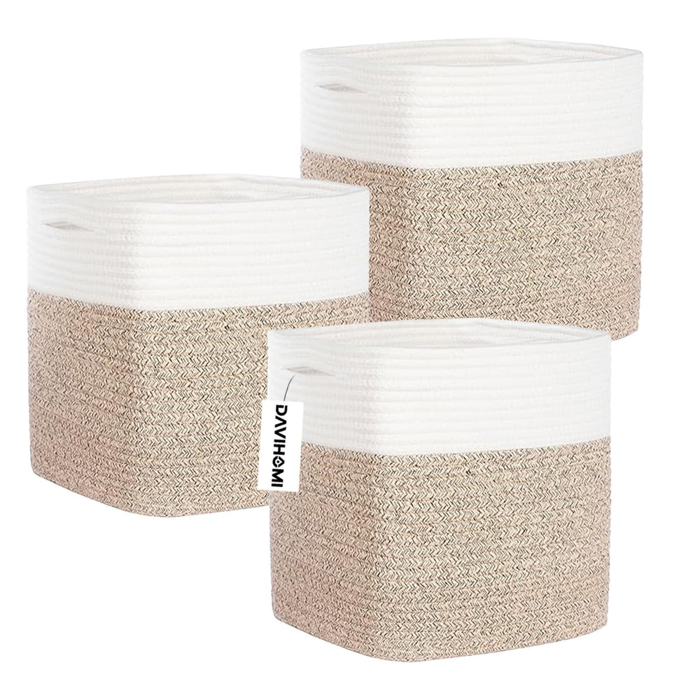 DAVIHOMI 11-inch brown storage cubes on a shelf, sturdy and space-efficient.