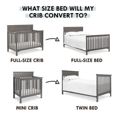 DaVinci hidden hardware rails help convert mini cribs to a twin bed safely.