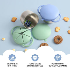 Daximo snack cups with dual handles to help toddlers grip and learn.