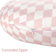 DAYEEBALL nursing pillow cover pink checkerboard uses elastic wrap for secure fitting