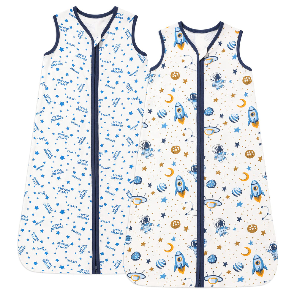 DaysU cotton sleep sack with blue space pattern for cozy warmth and simple diaper changes.