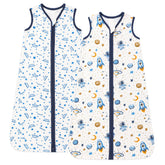 DaysU cotton sleep sack with blue space pattern for cozy warmth and simple diaper changes.