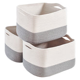 Dcerzxzci grey storage basket with woven cotton rope for organized shelves and decluttering.