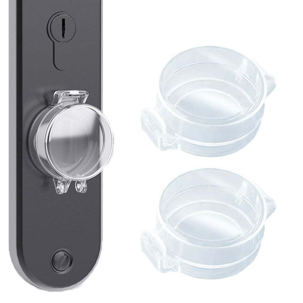 Deadbolt safety cover 2-pack in transparent finish protects kids while preserving door appearance.