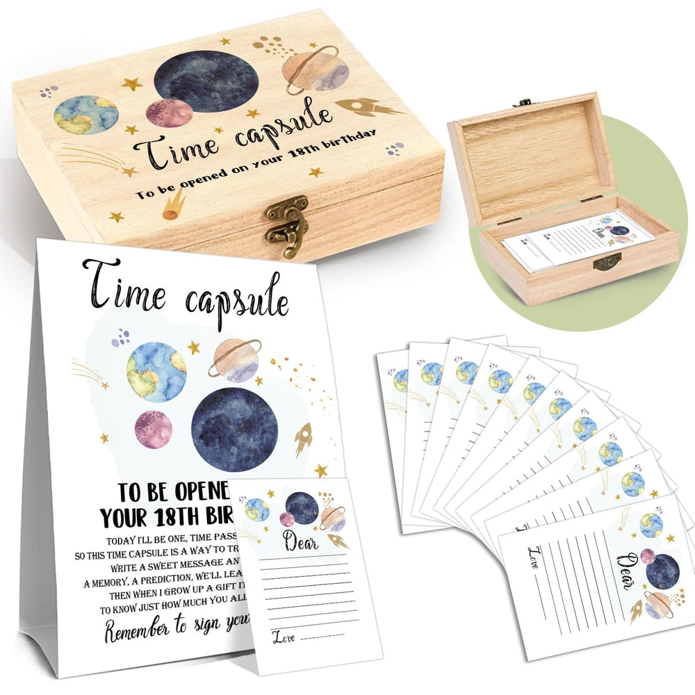 DEANHOT Planet Memory Time Capsule box, a durable wooden keepsake for storing heartfelt messages
