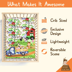 Dear Baby Gear barn-animals-green-tractor blanket neatly folded for stroller adventures