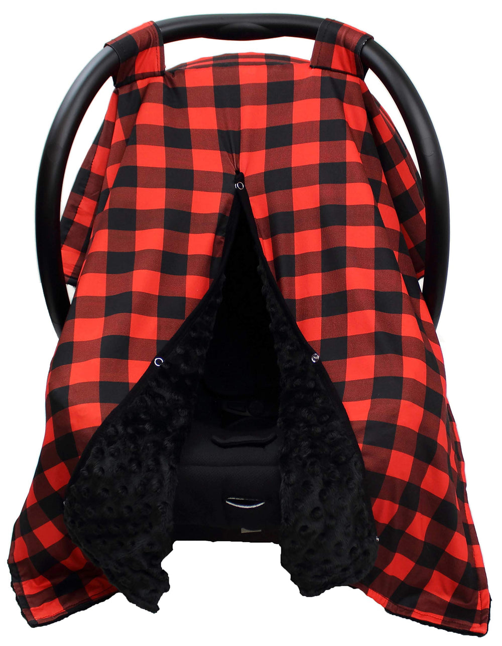 Dear Baby Gear car seat canopy in lumberjack red plaid shields sun for baby