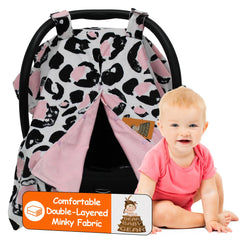 Dear Baby Gear car seat canopy pink cheetah on white shields sun and wind