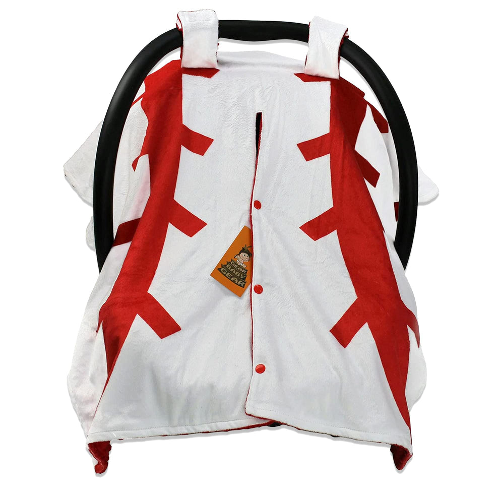 Dear Baby Gear car seat cover front view with baseball print shields sun