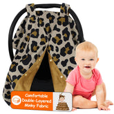 Dear Baby Gear gold leopard car seat cover front view shielding sun and wind