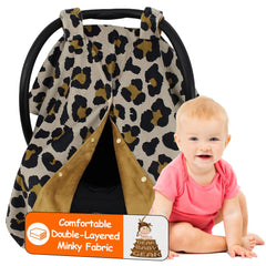 Dear Baby Gear gold leopard car seat cover front view shielding sun and wind