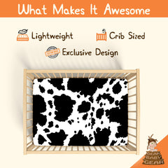 Dear Baby Gear Holstein Cow crib sheet pattern complements nursery decor beautifully.