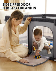 DEAR LOV playpen gray assembly ease highlights tool-free setup in minutes.
