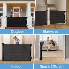 DEAR LOV gate works indoors and outdoors with sleek black mesh.