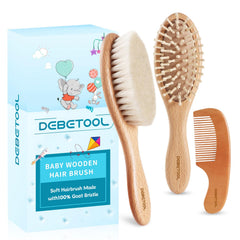 DEBETOOL Baby Hair Brush with soft goat bristles for gentle scalp care.