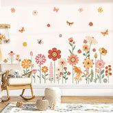 DecalMile Boho flower wall decals for nursery with daisies and butterflies, easy to remove and reposition.